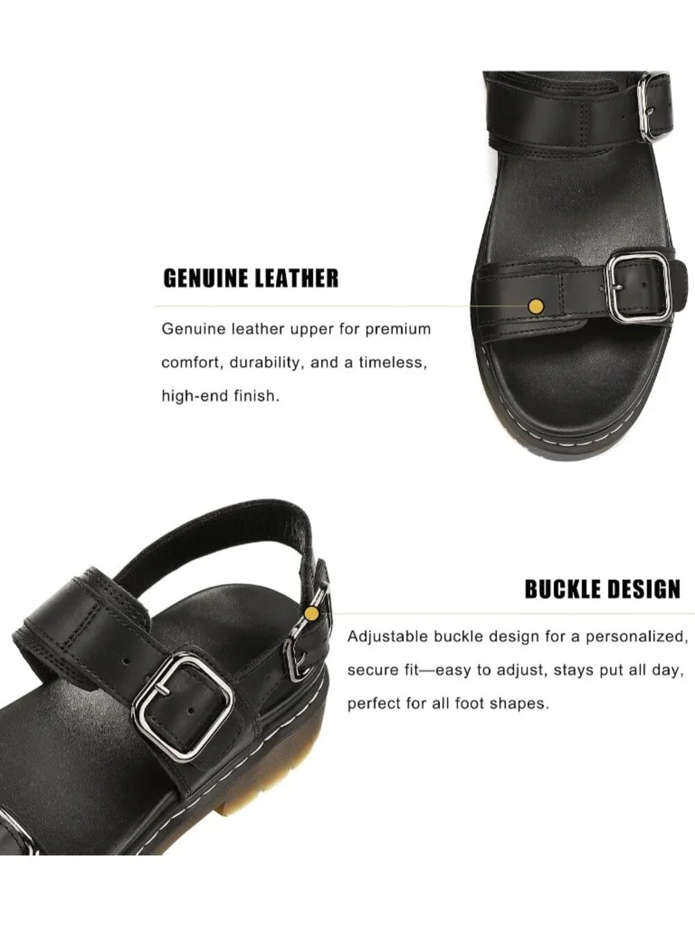 Women's Black Adjustable Double Strap Cute Chunky Footbed Platform Sandal Shoes